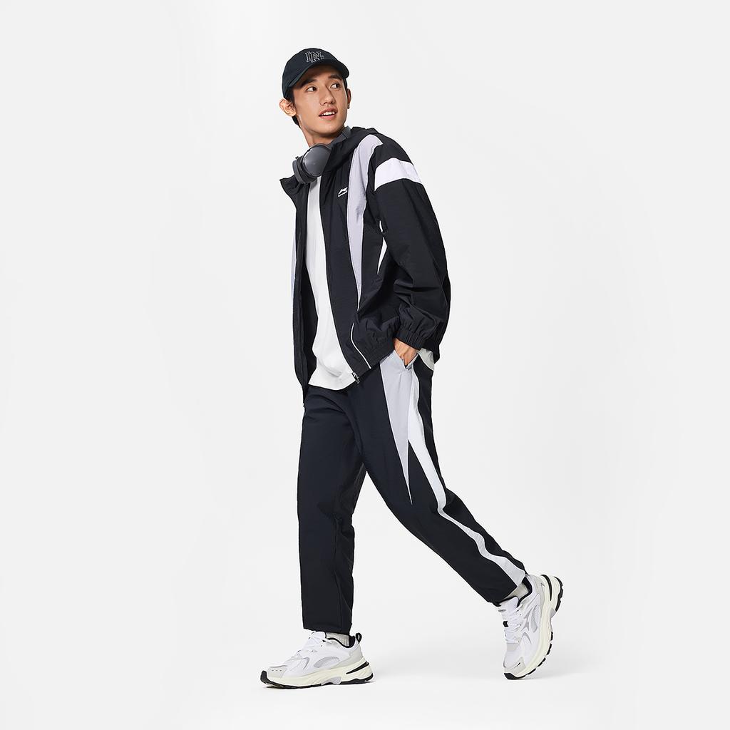 Li Ning Sports Lifestyle Series Windproof Water-Repellent Loose-Fit Hooded Embroidered Zipper Fashion Windbreaker Men Outerwear Black AFDU033-4