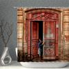 Oil Painting Landscape Shower Curtain Rustic Old European Style Boy In The Door House Antique Print Bathroom Curtain Bath Decor