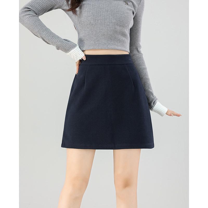 

Gray Wool Blend A-Line Half-Skirt: Women s Autumn/Winter High-Waist Slimming Hip-Hugging Short Skirt L (approx. 55-60 kg) темно-синий