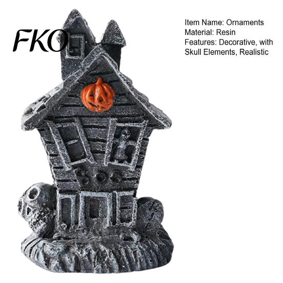 Halloween Desktop Decoration Haunted House Ornament, Resin Miniature, Dark Shape Festive Table Ornament with Skull Elements for Micro Landscape Party