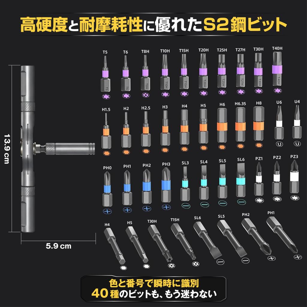 GOKEI Magnetic Ratchet Screwdriver S2 Interchangeable Magnetic Flathead Phillips Specialty Home Bicycle Repair Tool Kit 40-in-1 Set, Steel, Bits,