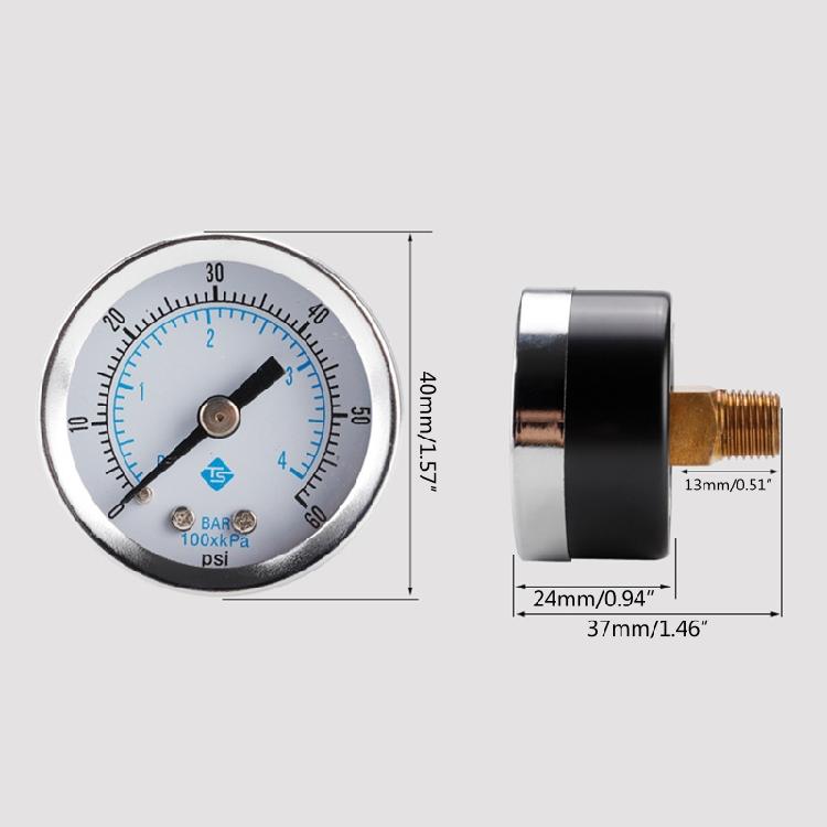 Portable Pressure Gauge 1/8-inch Thread Aluminum Pressure Meter Air Pressure