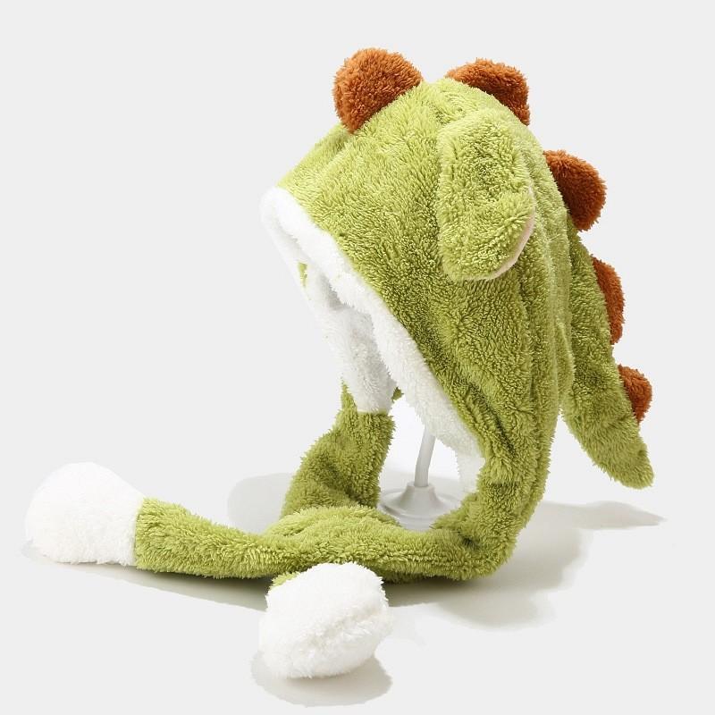 Plush Dinosaur Headgear With High Top Design For Childrens Cold Weather Use зелёный