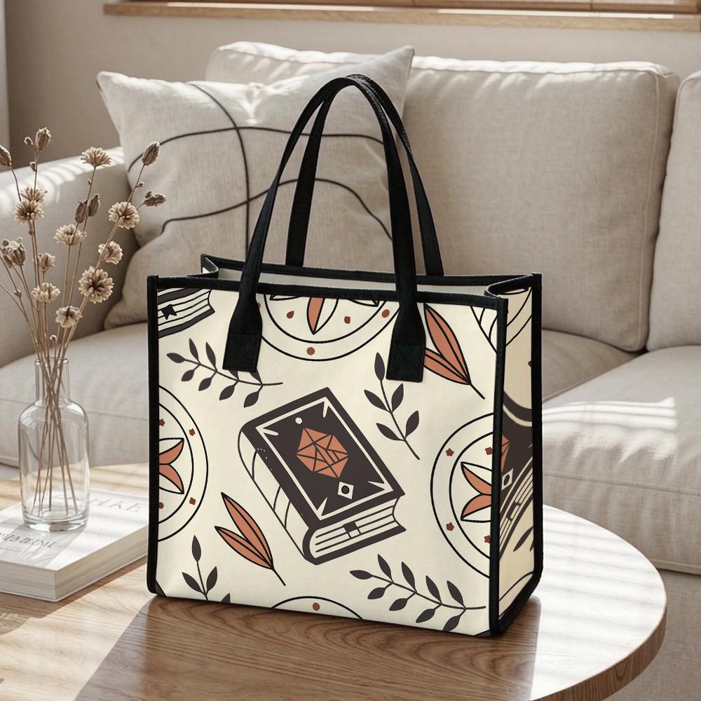 Boho Magic Book Print Canvas Tote Bag Casual Daily Shoulder Shopping Bag for Women