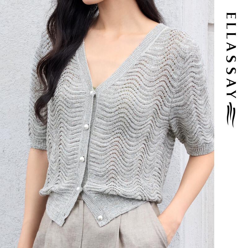 ELLASSAY Women's V-Neck Short Sleeve Knit Top