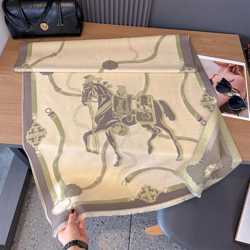 Autumn and winter new horse picture jacquard contrasting color double-sided imitation cashmere scarf personalized advanced soft breathable warm