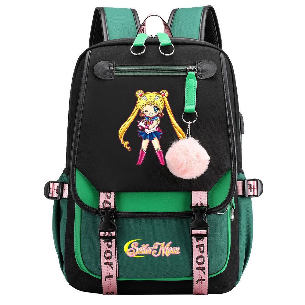 Neuer Anime Sailor Moon USB-Schulrucksack für Teenager, Damen- und Herrenmodell, Gurtband-Klapprucksack