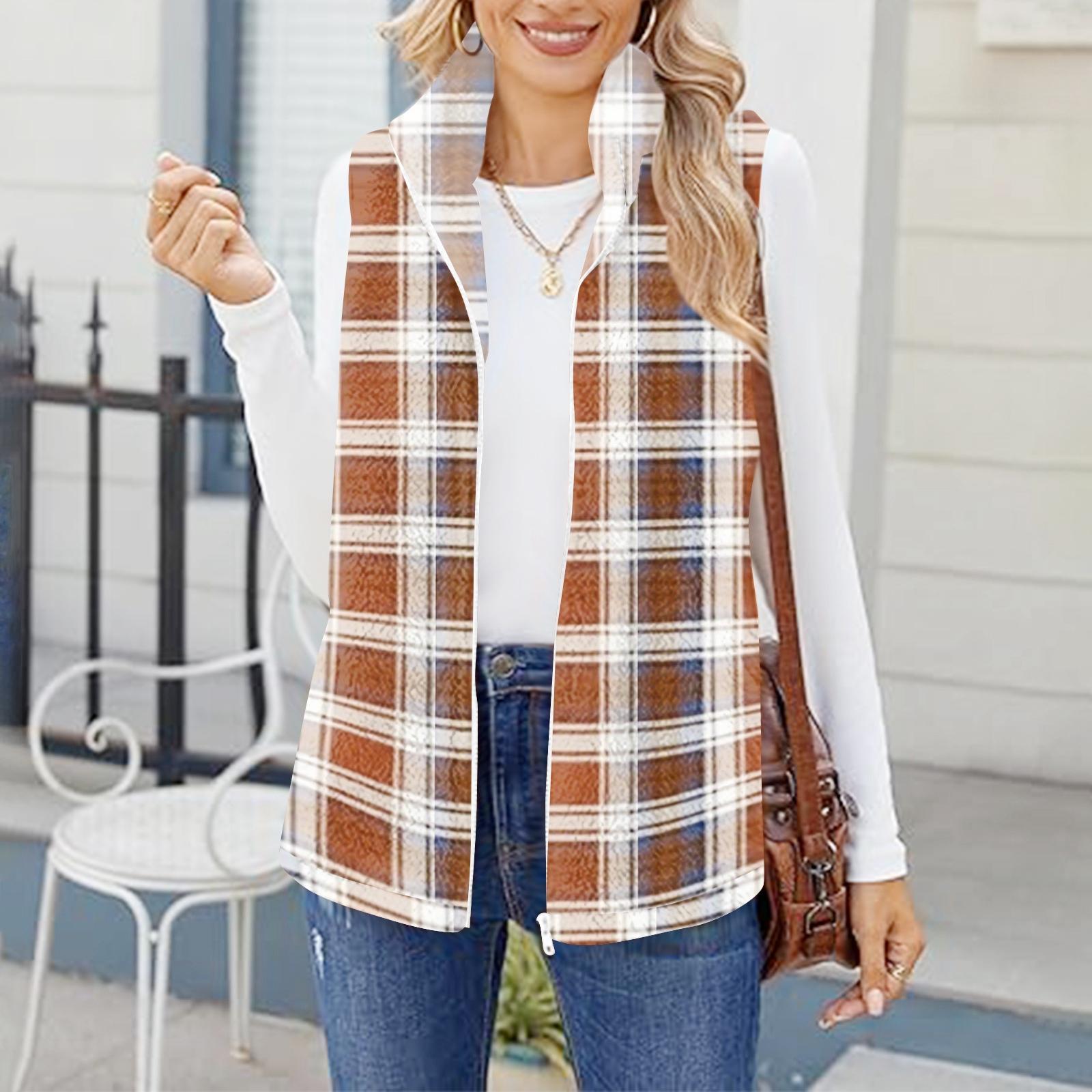 

Женский модный и теплый флисовый кардиган-жилет с клетчатым принтом M