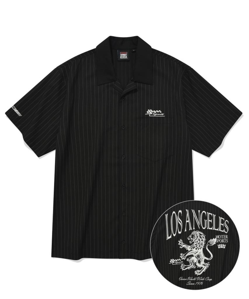 VISION STREETWEAR Vsw Camicia a Righe con Collo Aperto Nera