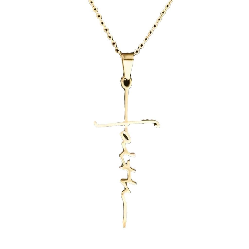 Cross Gold Letter Inspirational Cross Alloy Popular Fashion Pendant Necklace