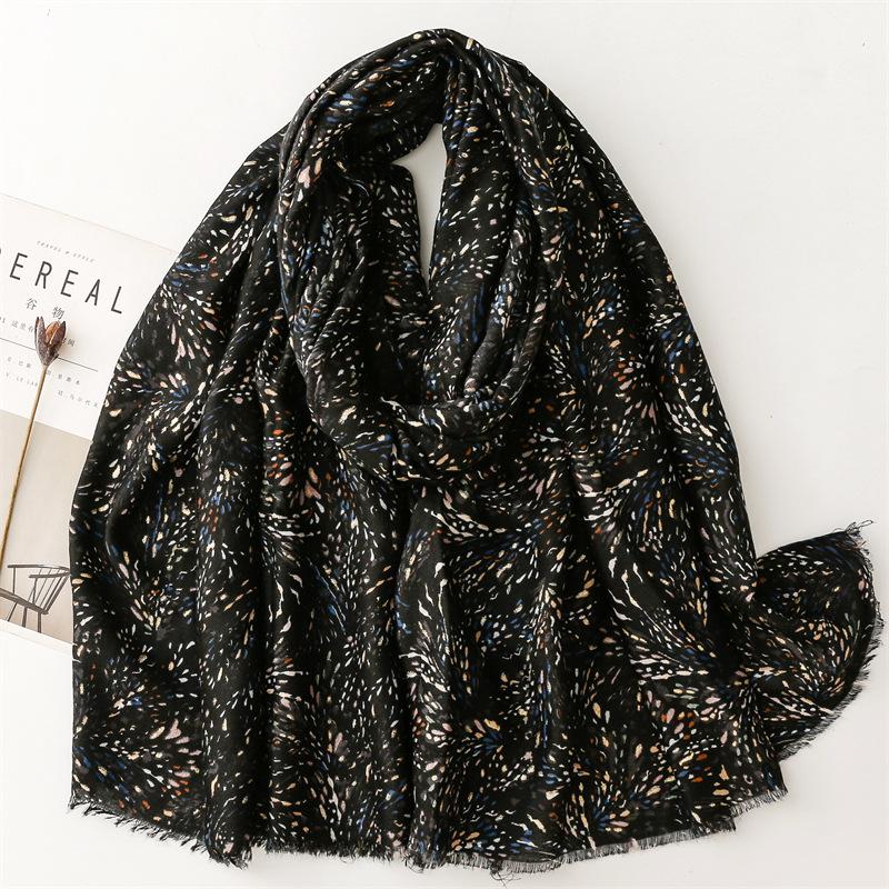 Winter Vintage Polka Floral Fringe Viscose Shawls Scarf Lady High Quality Print Soft Pashmina Stole Muslim Hijab 180*90Cm