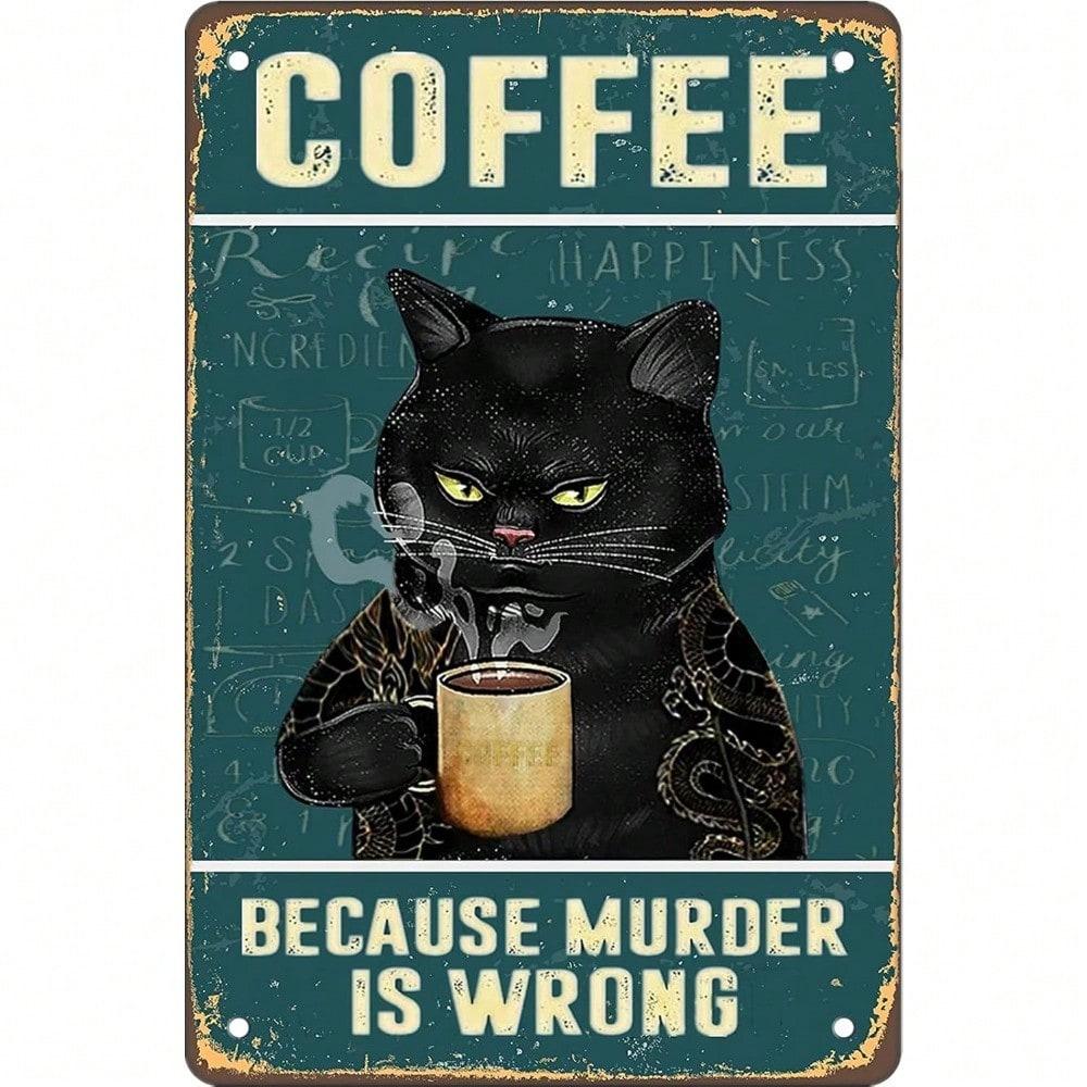 

Vintage Metal Tin Sign Funny Cat Coffee Wall Decor for Kitchen Bar Cafe 20x30 разноцветный