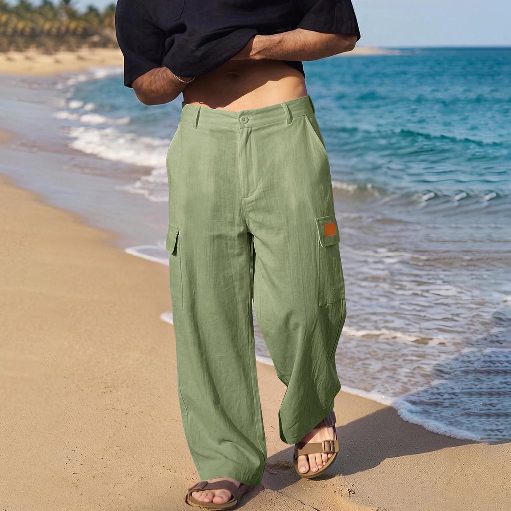 Men's Linen Straight Leg Long Pants - Casual Comfortable Lightweight for Everyday Wear