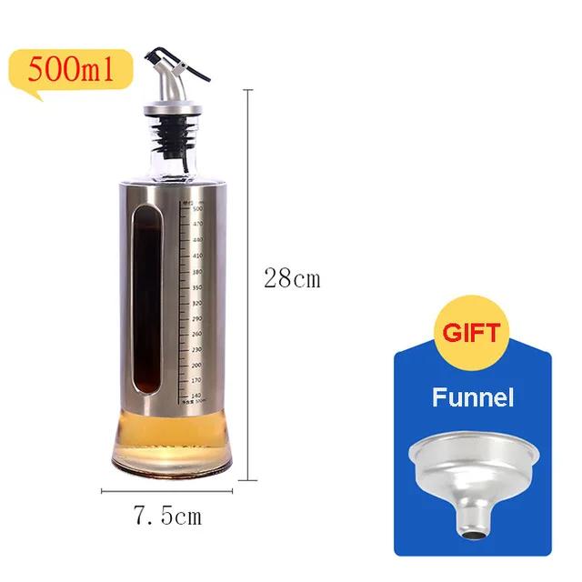 Stainless Steel+Glass Oil Bottle Gravy Boats,Leak-proof Soy Sauce Vinegar Cruet Storage Bottle Dispenser,Kitchen Cooking Tools