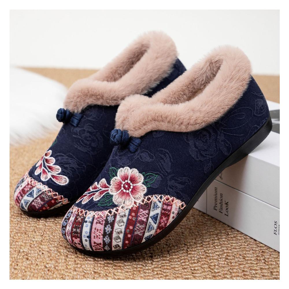 Winter Booties for Women Warm Embroidered Slippers Indoor Outdoor Moccasins Cozy House Shoes