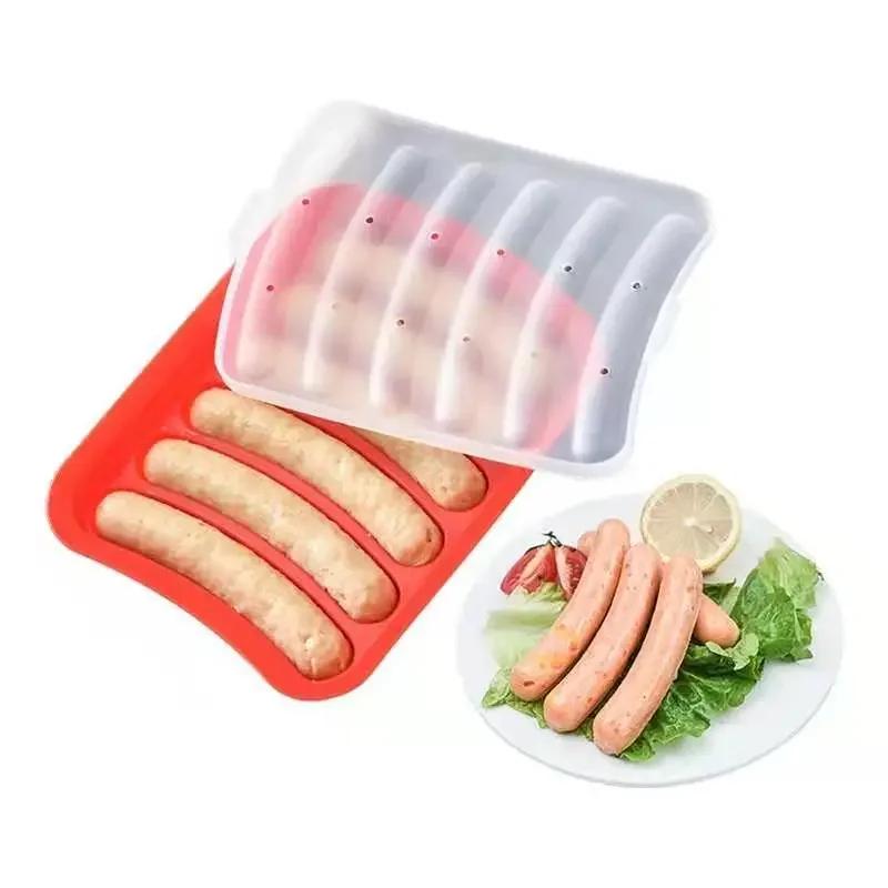 Sausage Maker Mould 6 Cavity Silicone DIY Ham Hot Dog Making Moulds With Lid Household Sausages Cake Baking Tool Molds