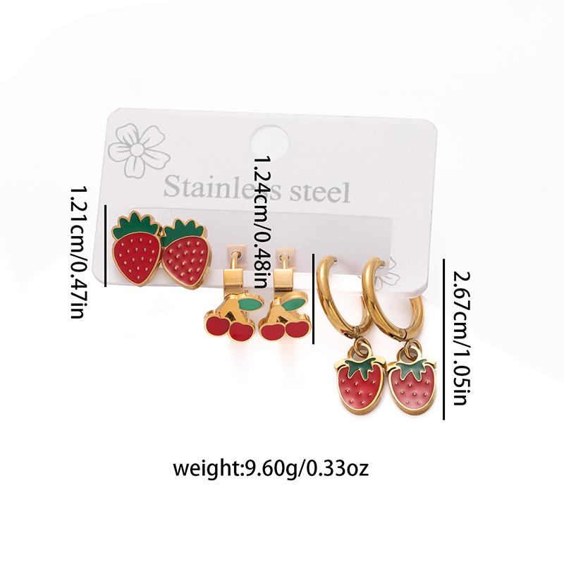 Edelstahl Kirsch Erdbeer Anhänger Creolen Ohrringe für Damen Süßer Modeschmuck Sommer Schmuck Geschenke Großhandel white