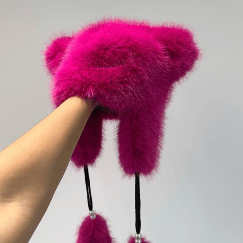 Teens Keep Warm Bear Ear Shape Hat Winter Driving Trapper Hat for Sweet Girls
