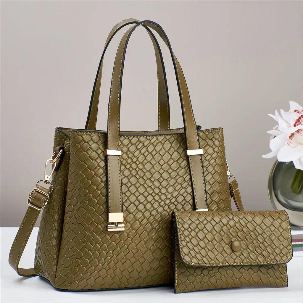 Large Capacity Handbag For Women Woven Leather Satchel Tote Bag Lady Shoulder Bags with Matching Purse Wallet For Work Travel