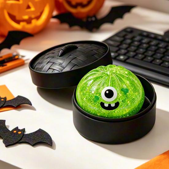 Angstlösungsspielzeug Halloween Knödel Quetsche mit Dampfgarer Box Kürbis Geist Fledermaus Gedämpftes Brötchen Sensorisch zur Stressbewältigung Partygeschenke Weicher Ball