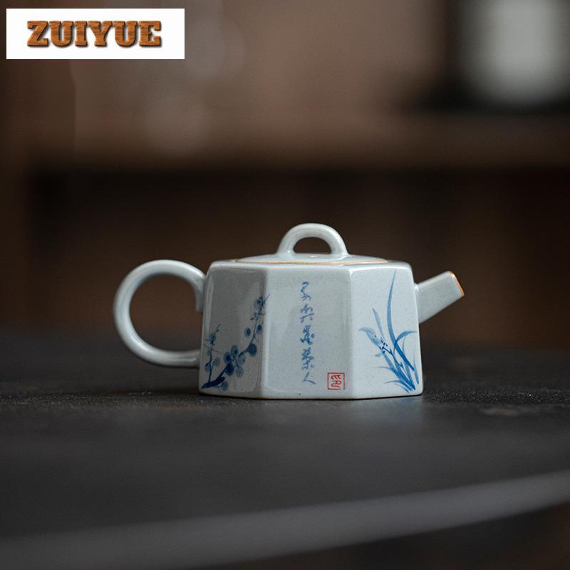 90ml Green Glaze Hand Painted Teapot Household Four Gentlemen Bafang Pot Luxury Pot Tea Maker Kettle Tea Items Services Ornament