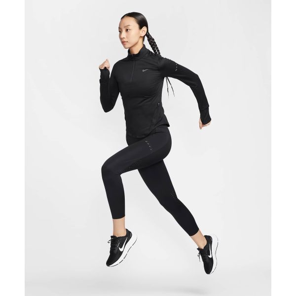 Nike חולצת טי שרוול ארוך לנשים מסדרת Dri-Fit Swift, מתייבשת במהירות, רכה, בצבע אחיד, שחור HQ0500010