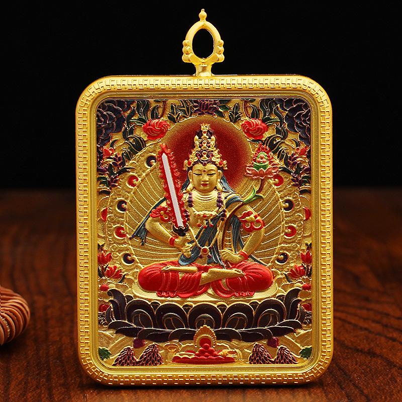 Fünf-Wege-Gott des Reichtums Halskettenseil, handgewebtes Anhängerschnur, Bienenwachs Thangka handbemalte Legierung Accessoires, Tibetanisches handgeriebenes Baumwollseil