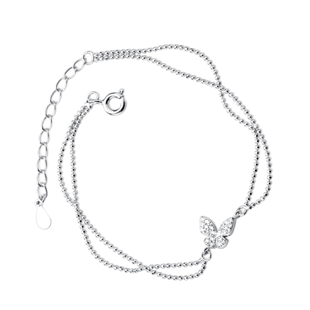TENDYCOCO Butterfly Bracelet, Double Chain, 925 Sterling Silver, Women's, Cute, Simple, Adjustable, Stackable