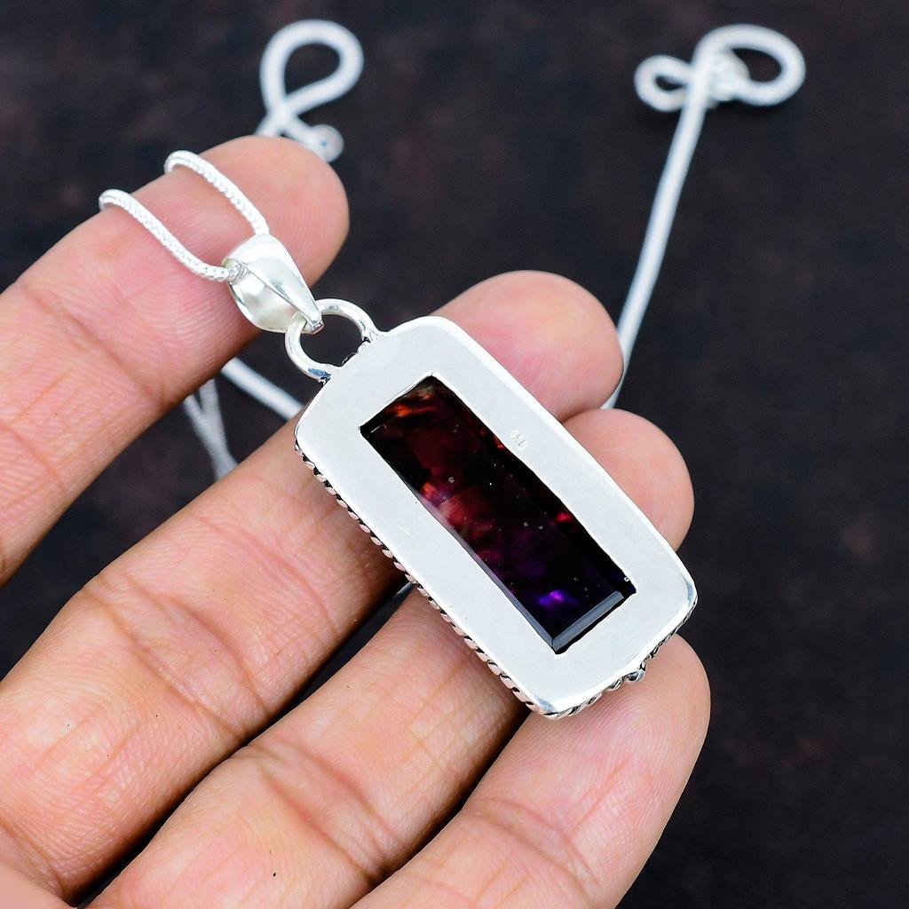 Faceted Ammolite Pendant Gemstone Handmade Jewelry 925 Sterling Silver Pendant