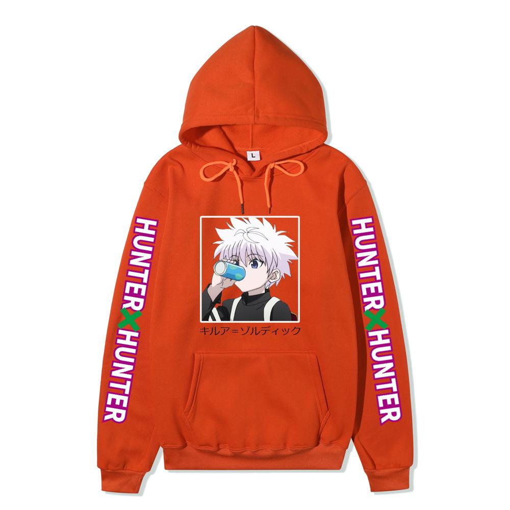Hunter X Hunter Drinking Killua Hoodie Japanese Name Purple Letter Sleeve Anime Hooded Pullover Sweatshirt