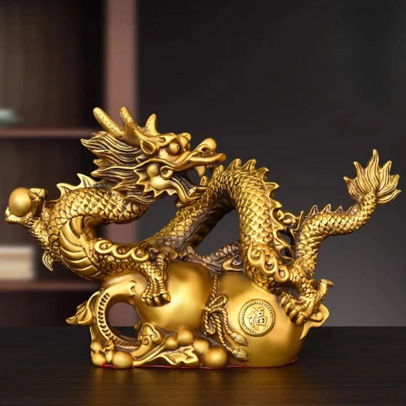 High Quality Copper Animal Dragon Ornament ,Gourd Golden Dragon Auspicious Home Shop Decoration