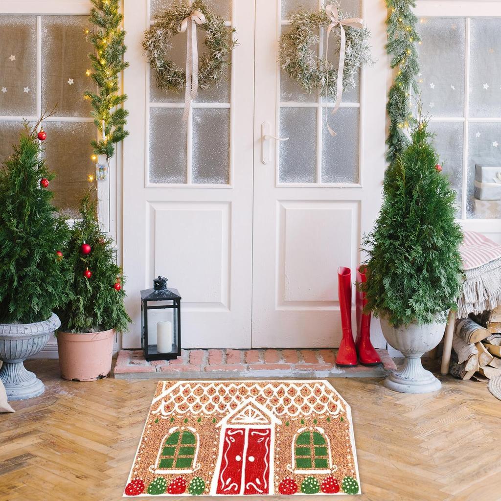 Christmas Mat Gingerbread House Door Mat Soft Non-Slip Area Rug for Winter Holiday Indoor Bathroom Kitchen Shower Floor Living