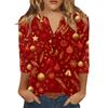 Women's T Shirt Christmas Print Button 3/4 Sleeve Daily Weekend Fashion Basic V- Neck Regular Top