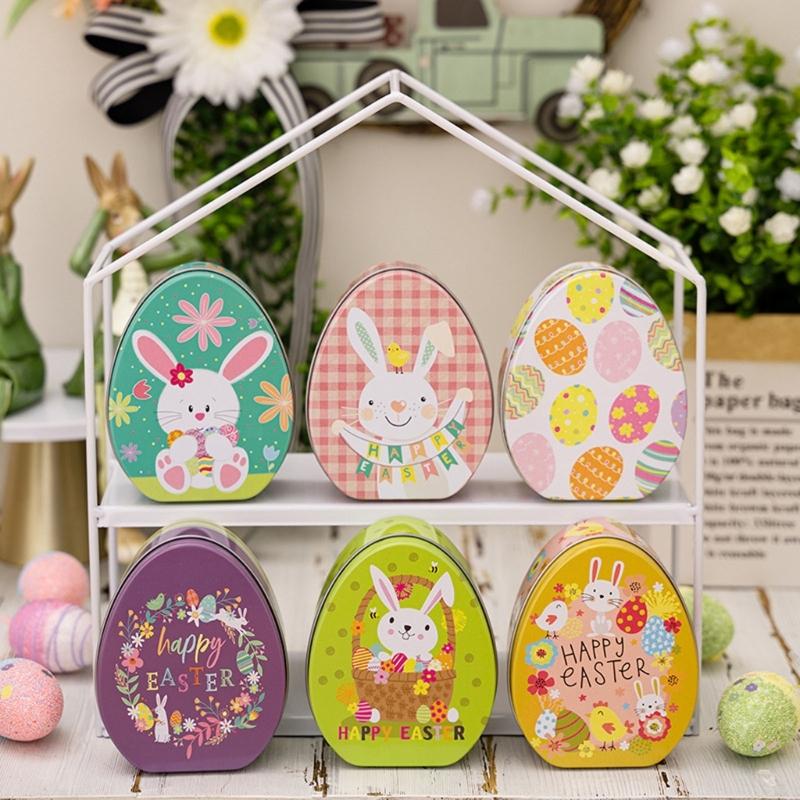 Iron Box Easter Candy Box Tinplated Eggshells Pattern Container for Party Organizing and Displaying