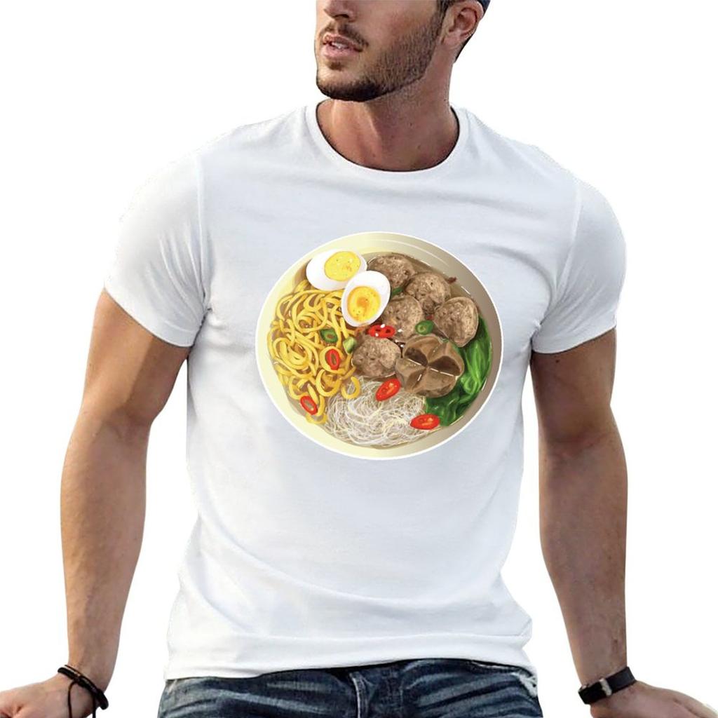 Indonesian Bakso Meatball Noodle Soup TShirt Simple Solid Color Crew Neck Tee