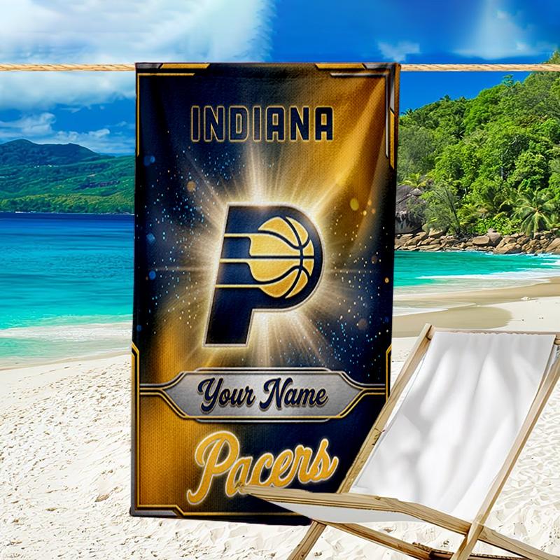 Custom Name Beach Towel Pacers Basketball Team Beach Towel, Soft Microfiber, Gift for Her/Him, Birthday, for Pool, Beach, Travel, Fan Gifts
