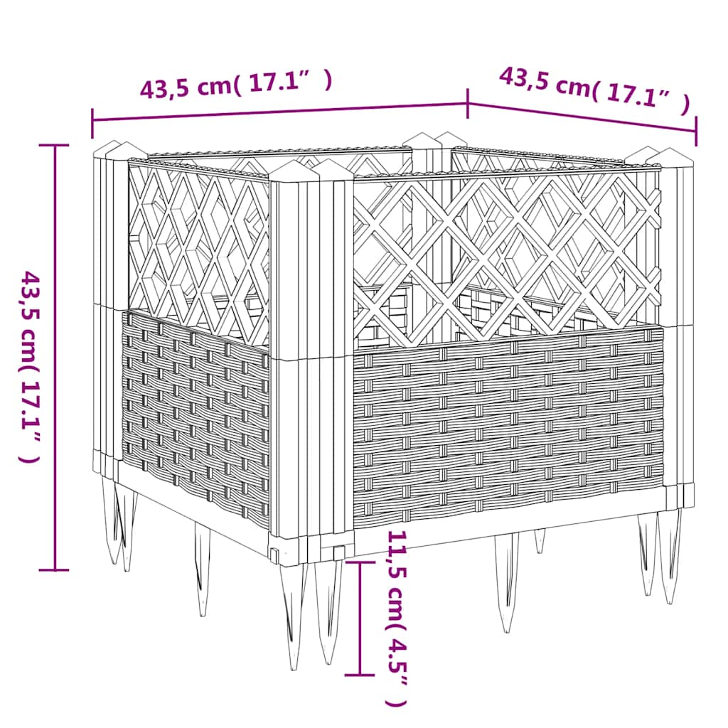 Plant Box with Ground Spikes Blue Grey 43.5 x 43.5 x 43.5 cm PP