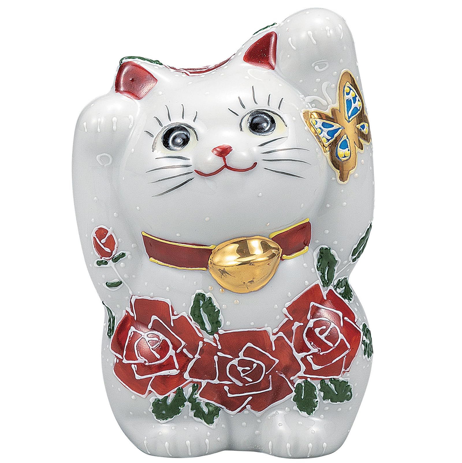 

Kutani Ware 12cm Size Rose Brings Good Fortune and Maneki-neko Figurine, Tall, 4, Design, Wealth, K9-1536 белый