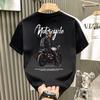 Men's American Retro Motorcycle Print Short Sleeve T-shirt Summer Loose Biker Style Casual Top