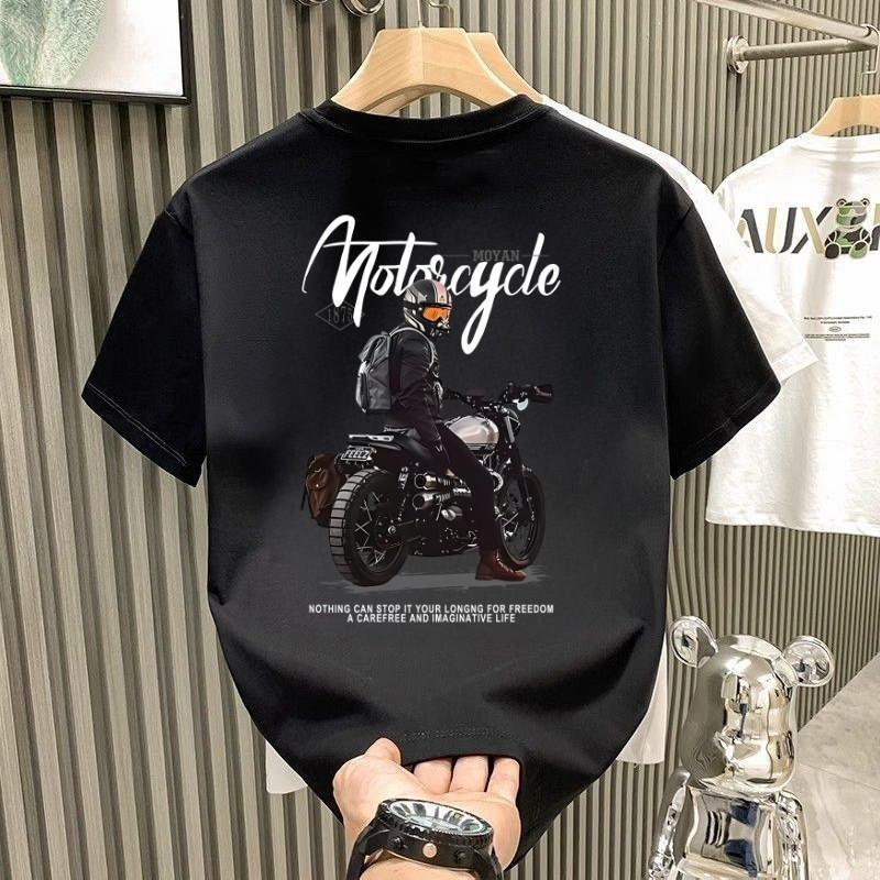 

Men s American Retro Motorcycle Print Short Sleeve T-shirt Summer Loose Biker Style Casual Top 4XL чёрный