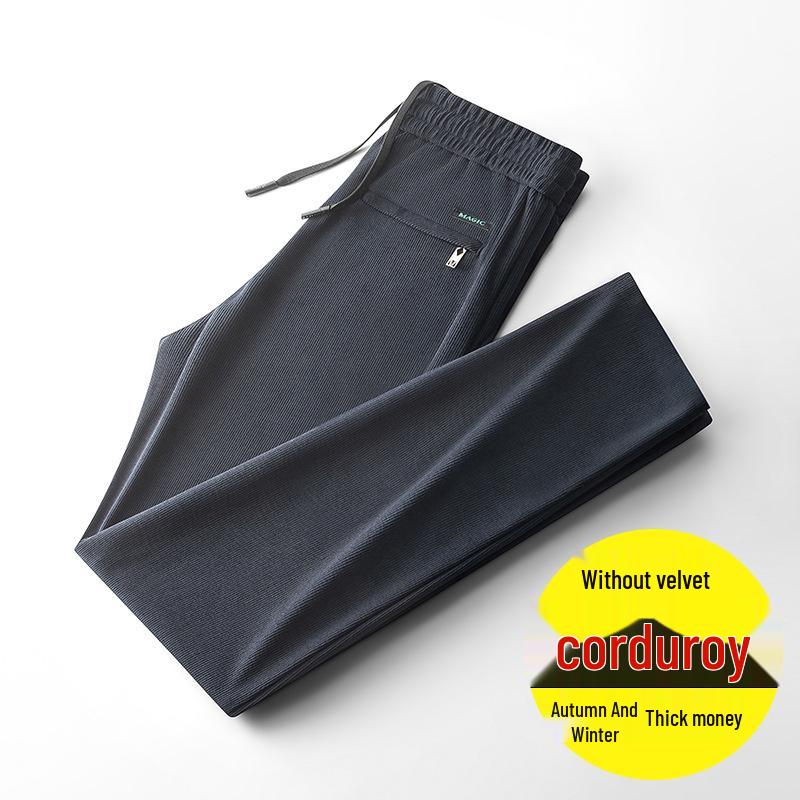 Pánské manšestrové kalhoty s fleecovou podšívkou - Elastické, volného střihu, s rovnými nohavicemi na podzim a zimu