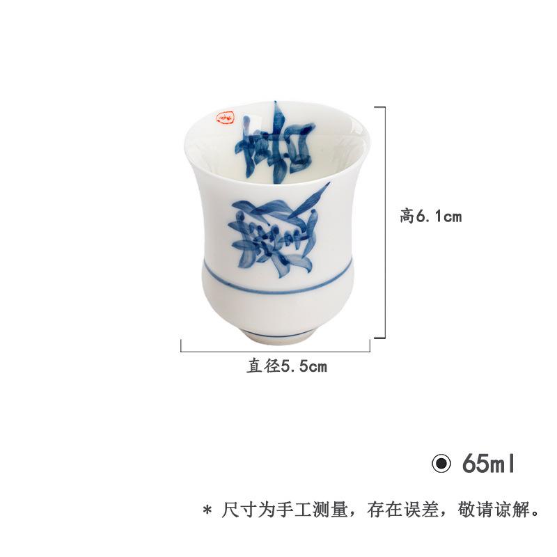 HOYIHM 1pc/lot Handwritten Blue And White Calligraphy Master Cup Jade Clay White Porcelain Tea Cup Smelling Fragrant Mug Teaset