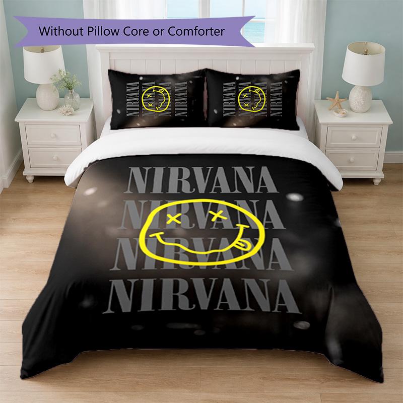 Ensemble de literie 3 pièces imprimé Nirvana Housse de couette avec deux taies d'oreiller Linge de lit doux pour chambre à coucher à la maison