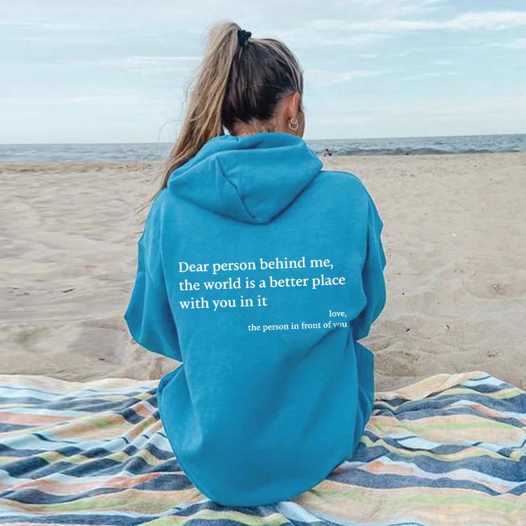 Damen Oversized Hoodie mit Fleece-Futter, Buchstaben-Slogan-Print, Kängurutasche und Kordelzug.