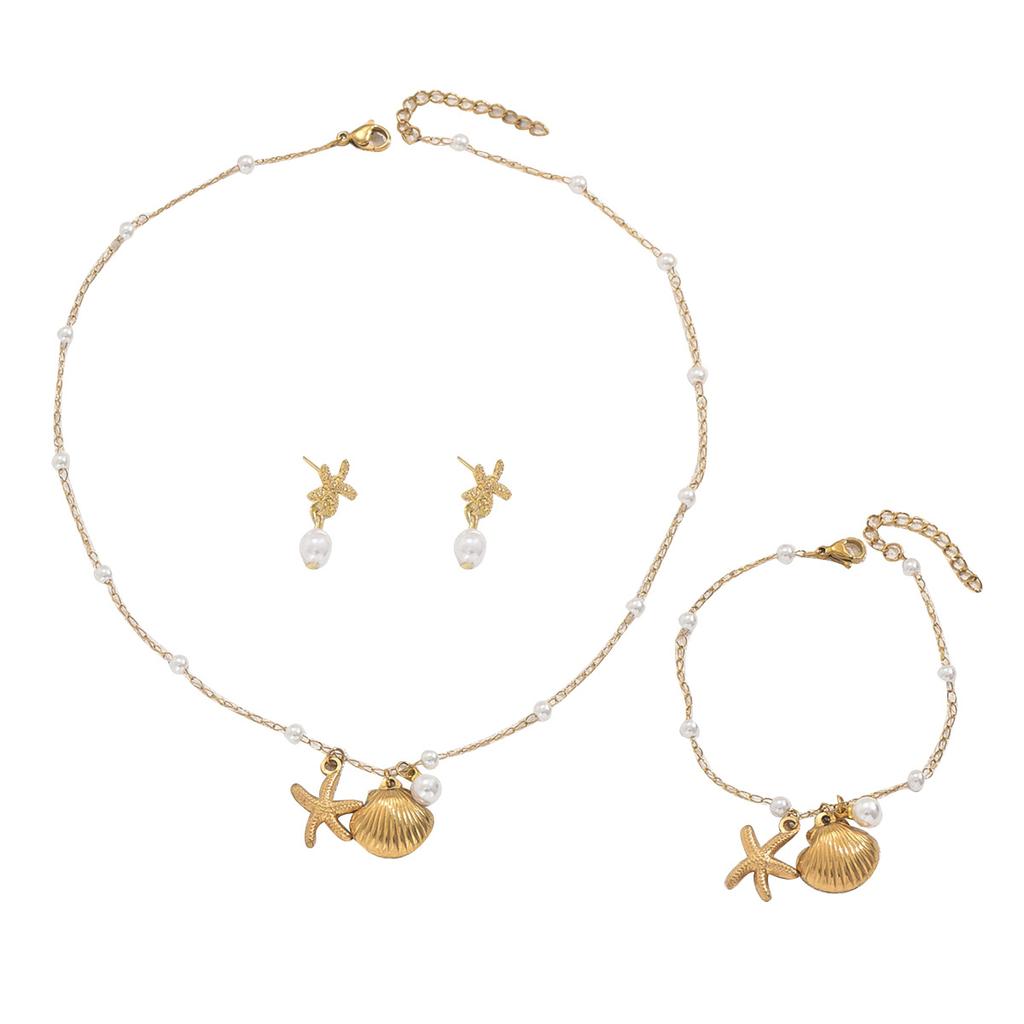 Ocean Style Women's Earrings Necklace Set Versatile Shell Pearl Bracelet Unique Beach Jewelry for Women