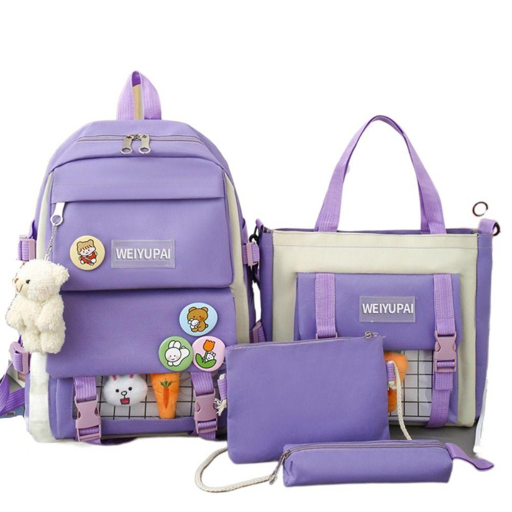 Simple Badge Shoulder Backpack Nylon Korean Style School Bag Sweet Large Capacity Bags  Girls