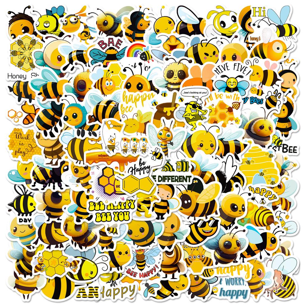 100 Stickers Little Bee Stickers Cartoon Cute Personality Children'S Room Arrangement Bedroom Diy Graffiti Stickers 4