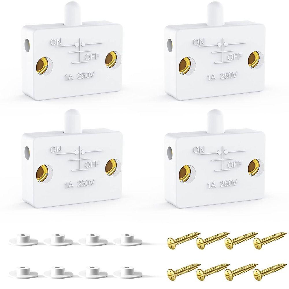 4pcs Silver Wardrobe Light Switc PA Press Switch Portable Cabinet Door Control Switch  Electrician