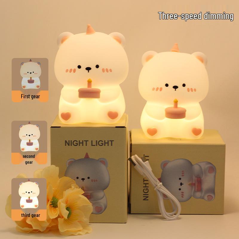 Silikonowa Lampka Nocna Mały Miś - Dotknij, aby Włączyć do Sypialni Dziecięcej lub Karmienia Piersią, Ochrona Oczu, Nastrojowe Światło Przyłóżkowe