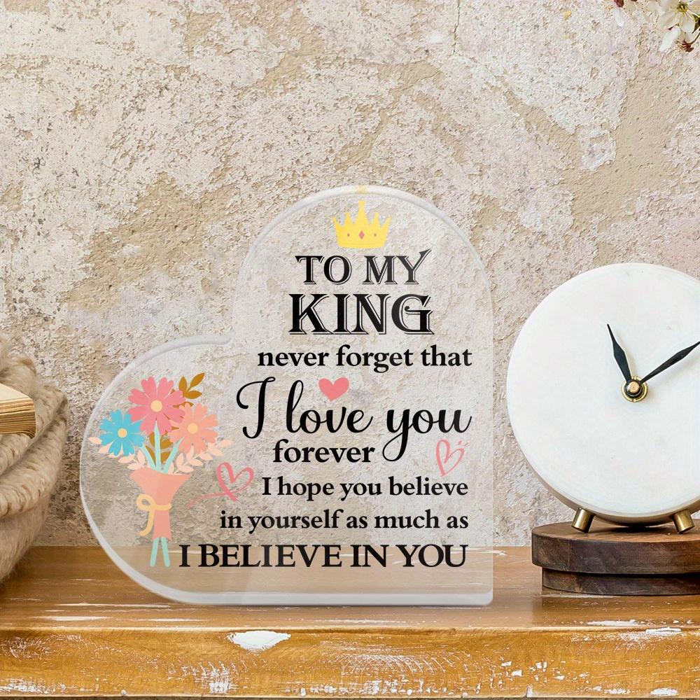 1pc Heart Shaped Acrylic Sign - 'to My King' Romantic Message Table Decor with Floral & Crown Design, Contemporary Farmhouse Desktop Decoration